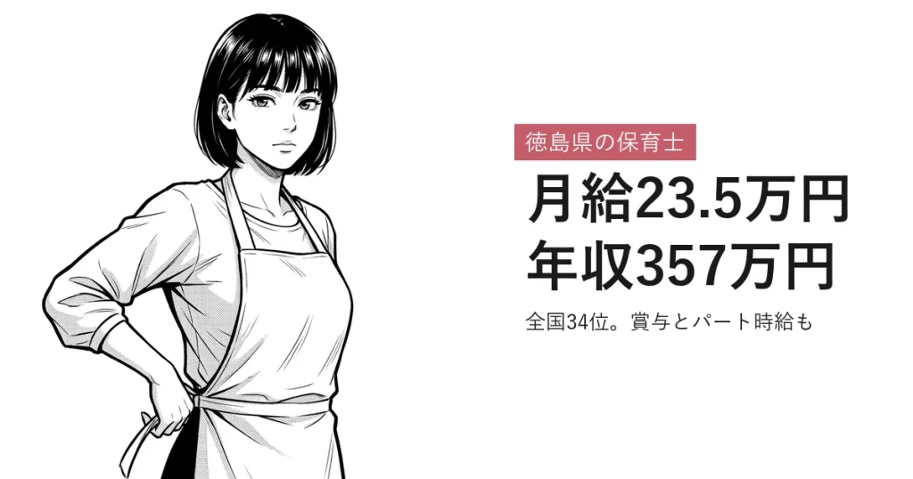徳島県の保育士 月給23.5万円年収357万円